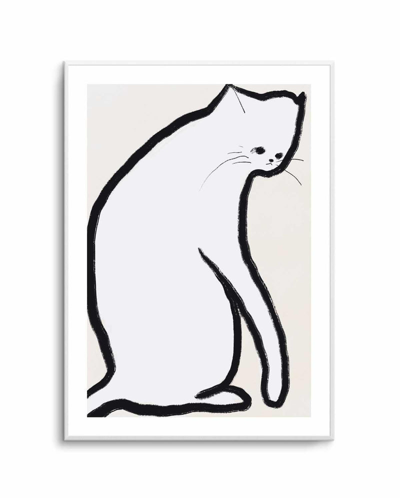 Pensive White Cat by Little Dean | Art Print