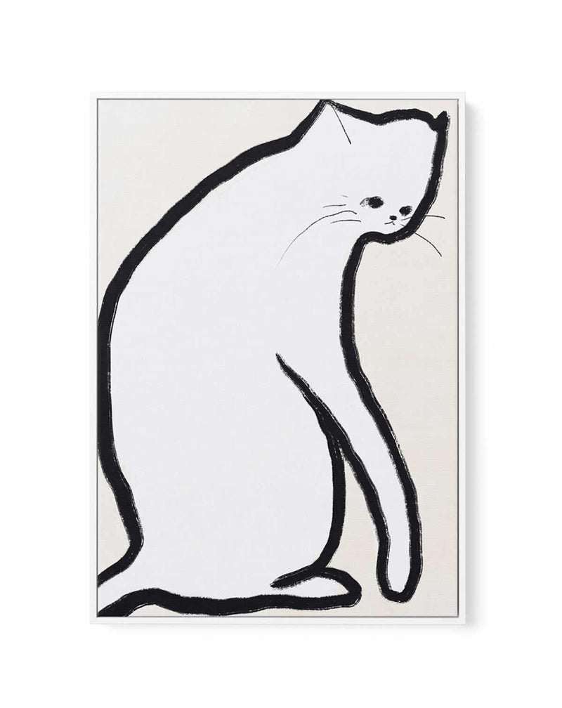Pensive White Cat by Little Dean | Framed Canvas Art Print