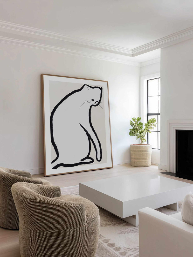 Pensive White Cat by Little Dean | Art Print
