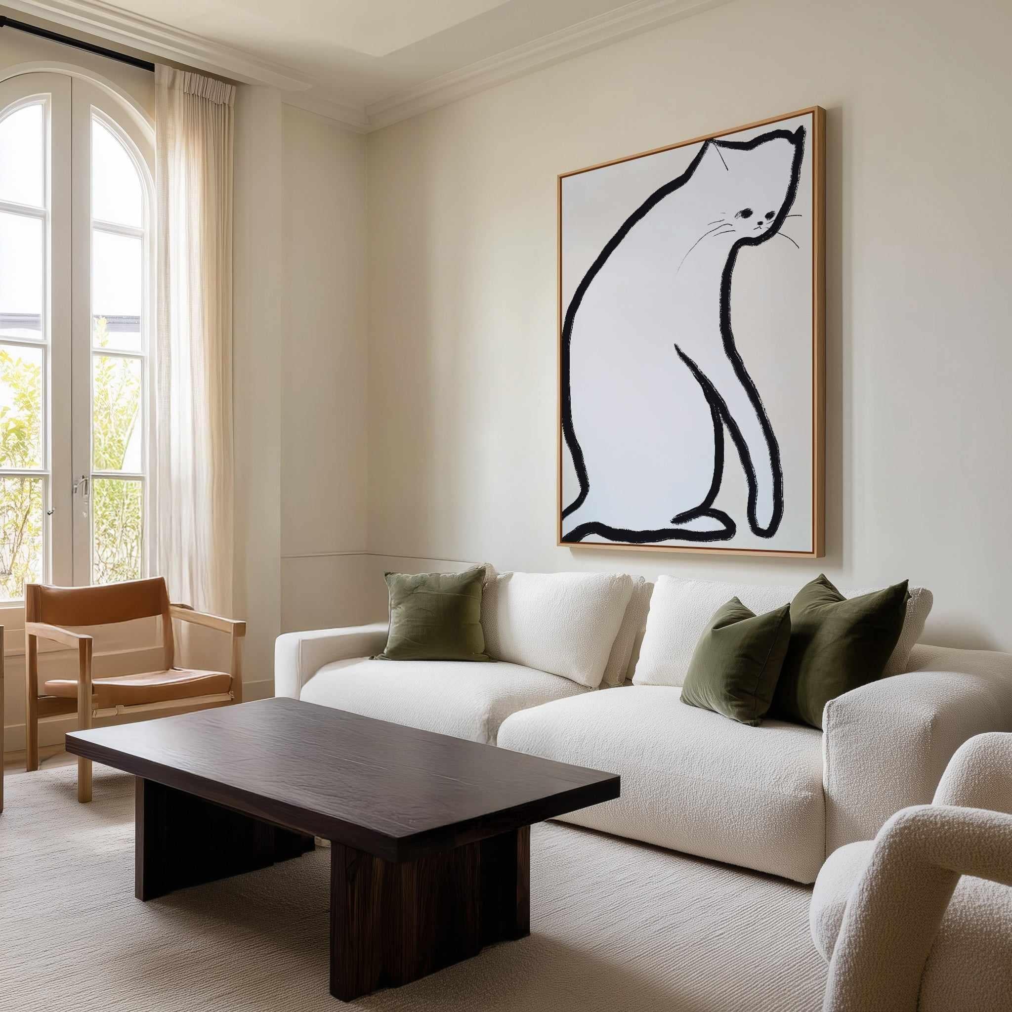 Pensive White Cat by Little Dean | Framed Canvas Art Print