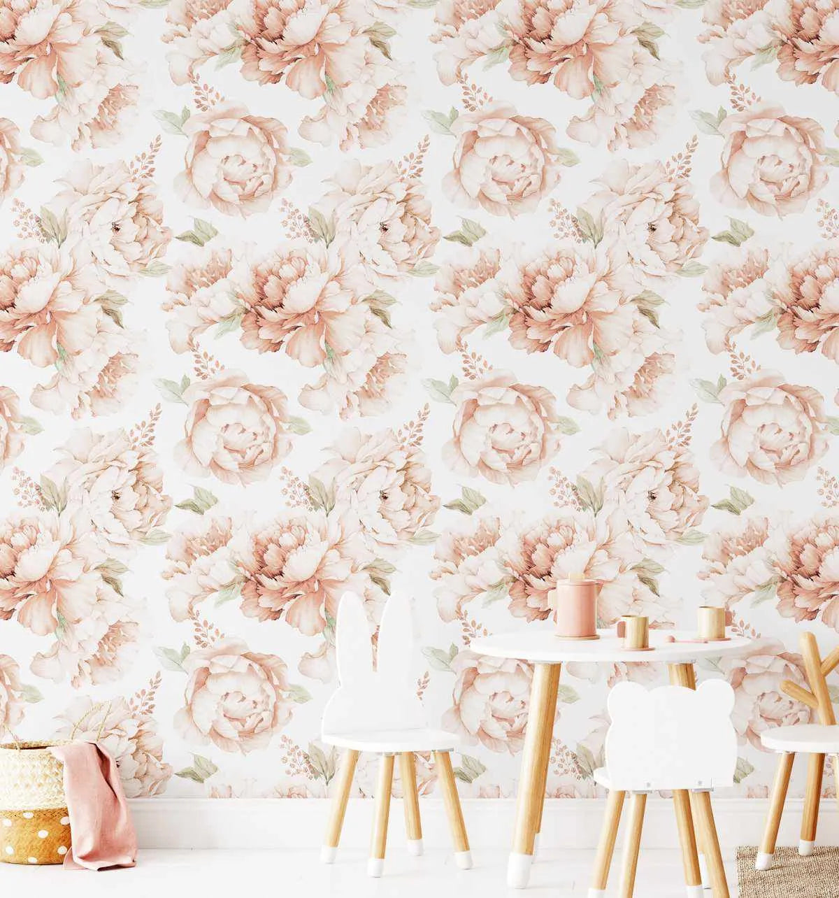 Peony Roses in Soft Terracotta Wallpaper-Wallpaper-Buy Kids Removable Wallpaper Online Our Custom Made Children√¢‚Ç¨‚Ñ¢s Wallpapers Are A Fun Way To Decorate And Enhance Boys Bedroom Decor And Girls Bedrooms They Are An Amazing Addition To Your Kids Bedroom Walls Our Collection of Kids Wallpaper Is Sure To Transform Your Kids Rooms Interior Style From Pink Wallpaper To Dinosaur Wallpaper Even Marble Wallpapers For Teen Boys Shop Peel And Stick Wallpaper Online Today With Olive et Oriel