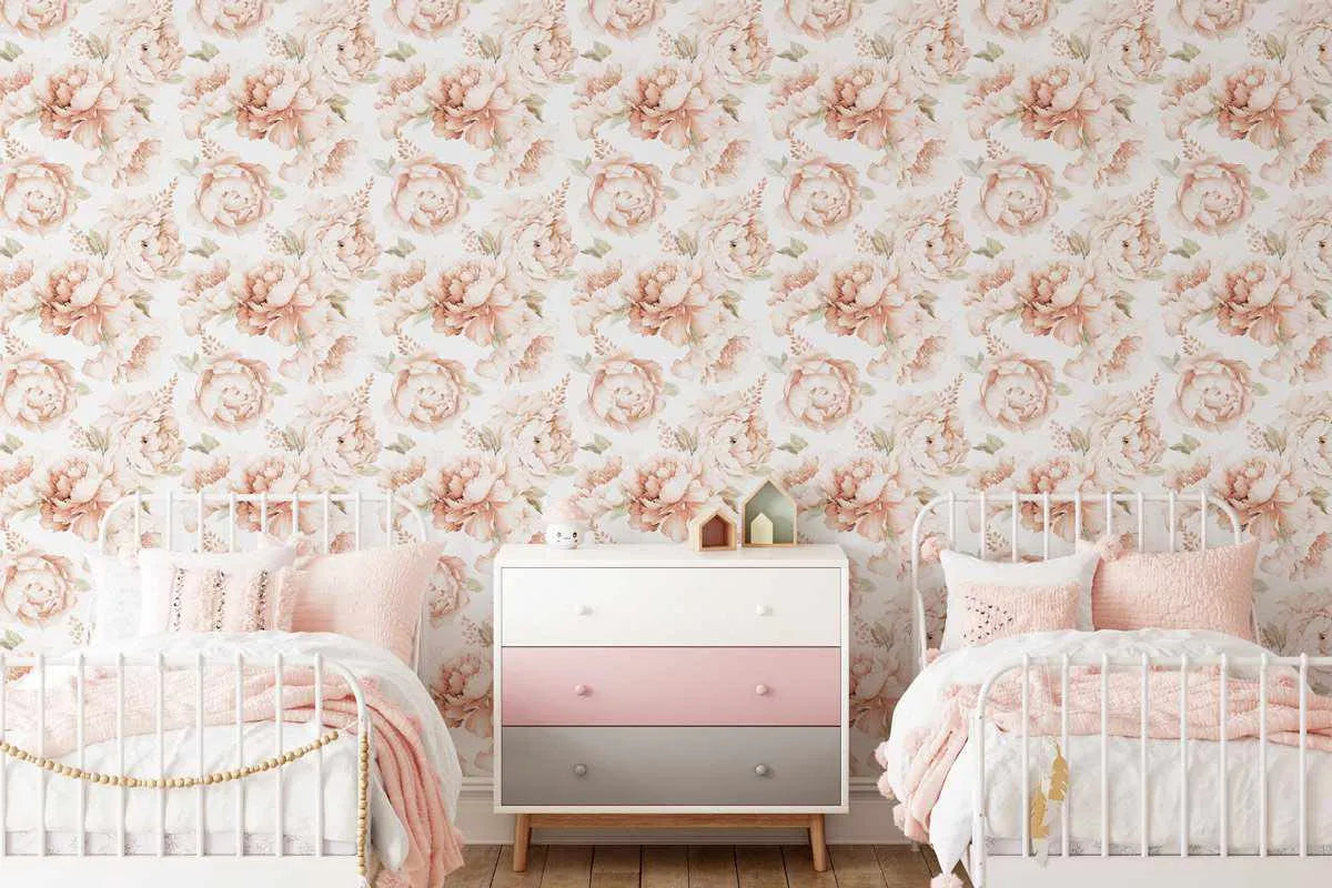 Peony Roses in Soft Terracotta Wallpaper-Wallpaper-Buy Kids Removable Wallpaper Online Our Custom Made Children√¢‚Ç¨‚Ñ¢s Wallpapers Are A Fun Way To Decorate And Enhance Boys Bedroom Decor And Girls Bedrooms They Are An Amazing Addition To Your Kids Bedroom Walls Our Collection of Kids Wallpaper Is Sure To Transform Your Kids Rooms Interior Style From Pink Wallpaper To Dinosaur Wallpaper Even Marble Wallpapers For Teen Boys Shop Peel And Stick Wallpaper Online Today With Olive et Oriel
