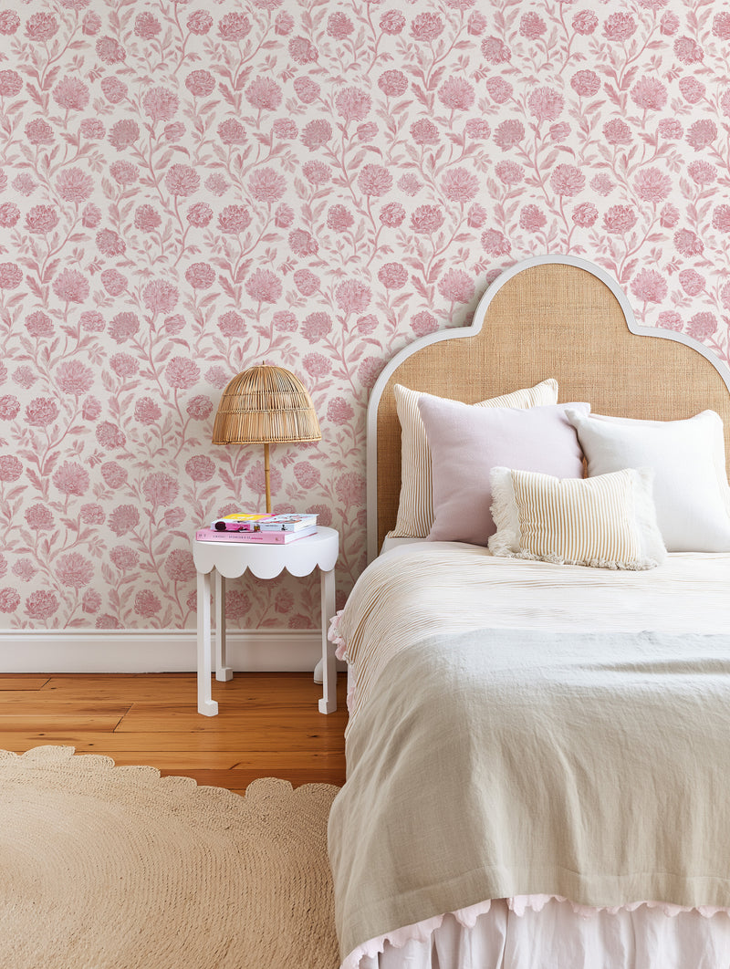 Peony Lane in Pink Wallpaper from Olive et Oriel where you can shop wallpaper and artworks online
