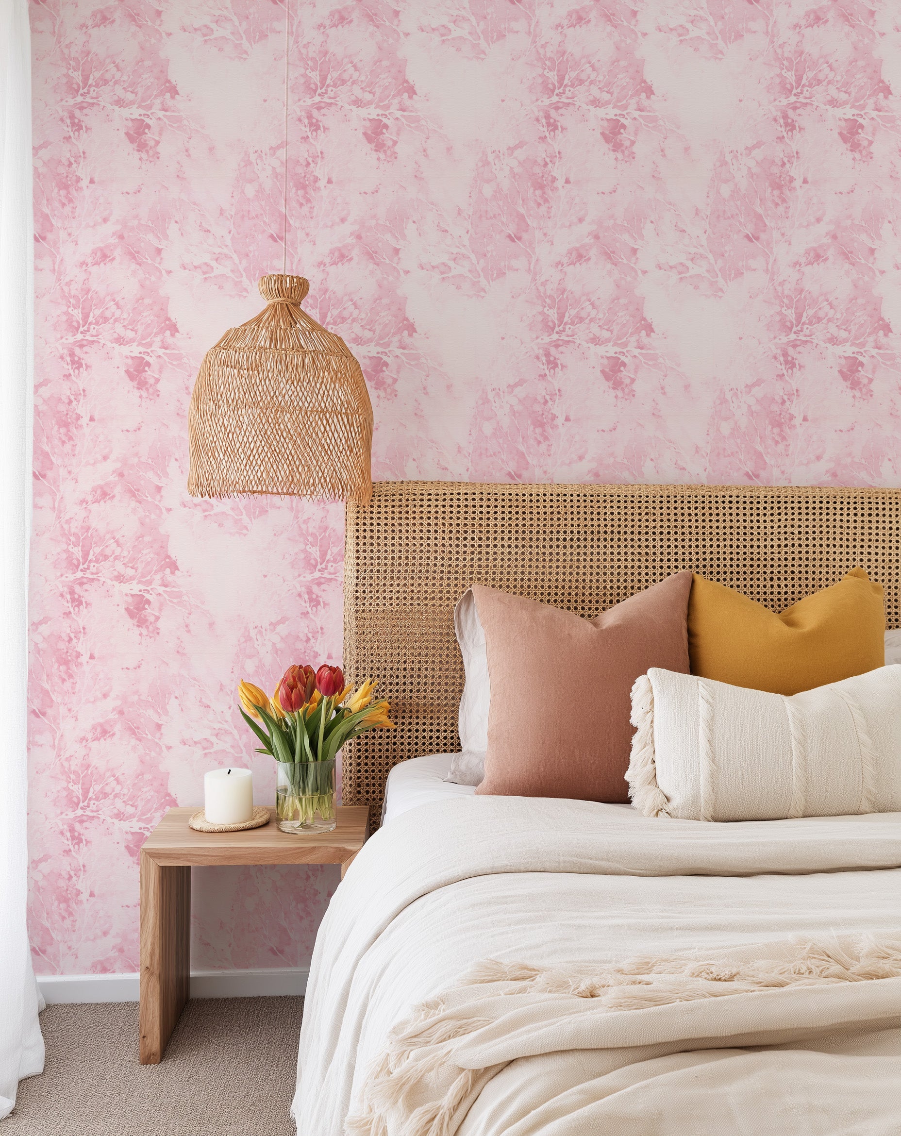 Petal Marble in Pink Wallpaper from Olive et Oriel where you can shop wallpaper and artworks online