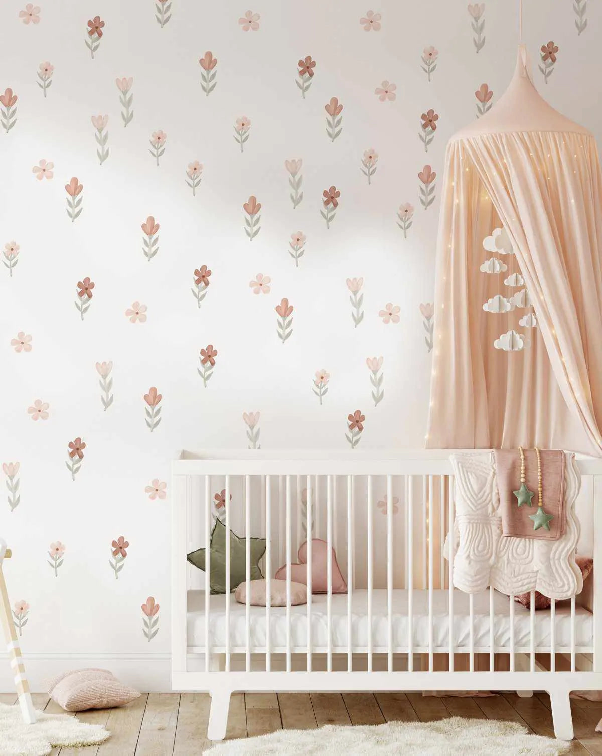 Petite Watercolour Flowers Decal Set-Decals-Olive et Oriel-Decorate your kids bedroom wall decor with removable wall decals, these fabric kids decals are a great way to add colour and update your children's bedroom. Available as girls wall decals or boys wall decals, there are also nursery decals.