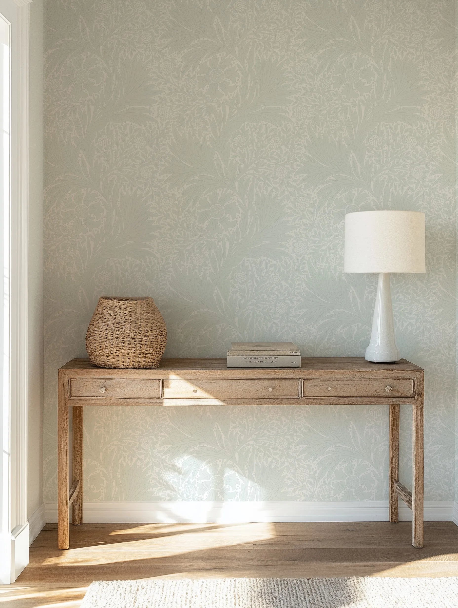 Petite Fleur Vintage Wallpaper in Sage from Olive et Oriel where you can shop wallpaper and artworks online