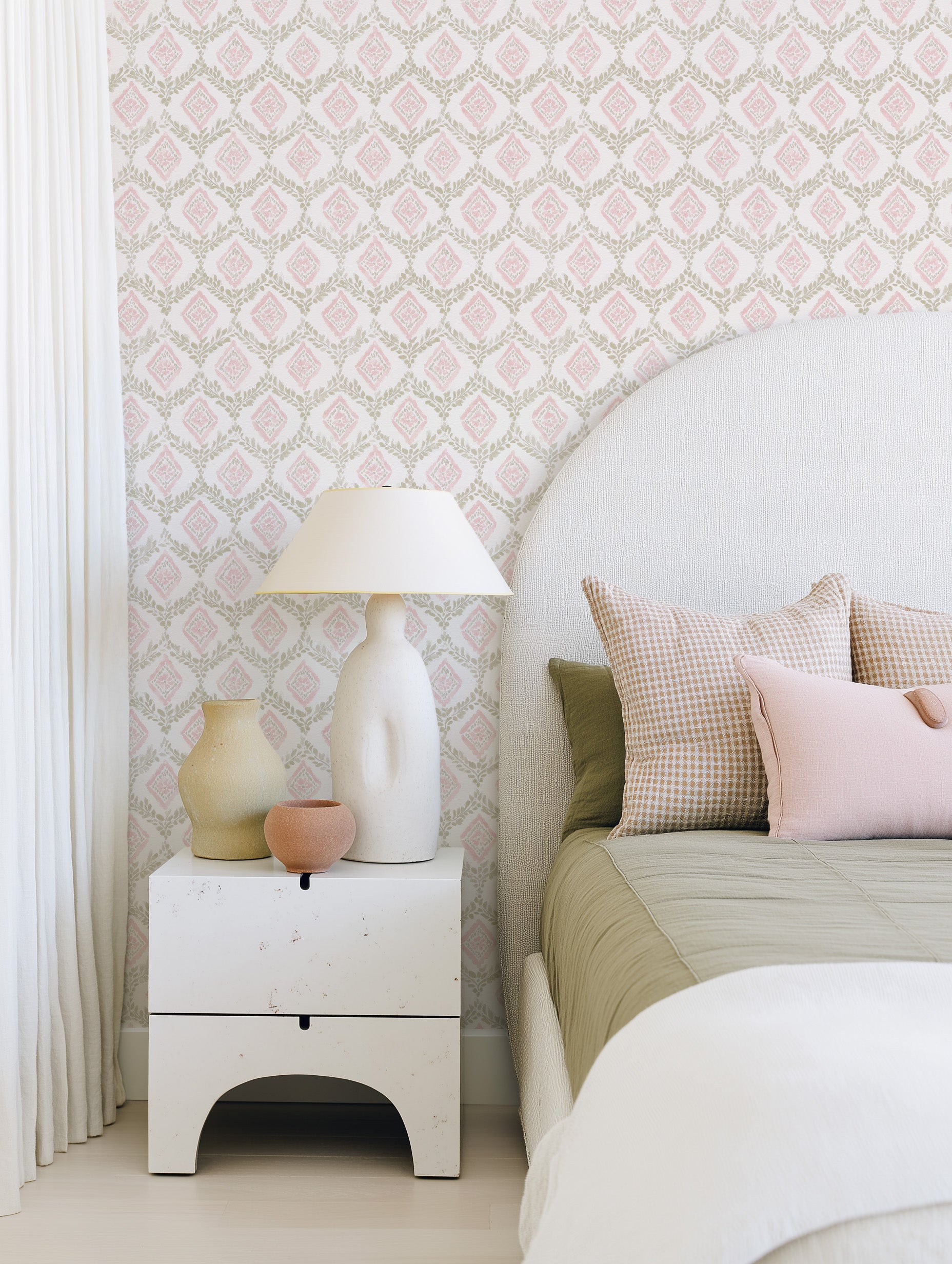 Petite Pink Palais Wallpaper from Olive et Oriel where you can shop wallpaper and artworks online