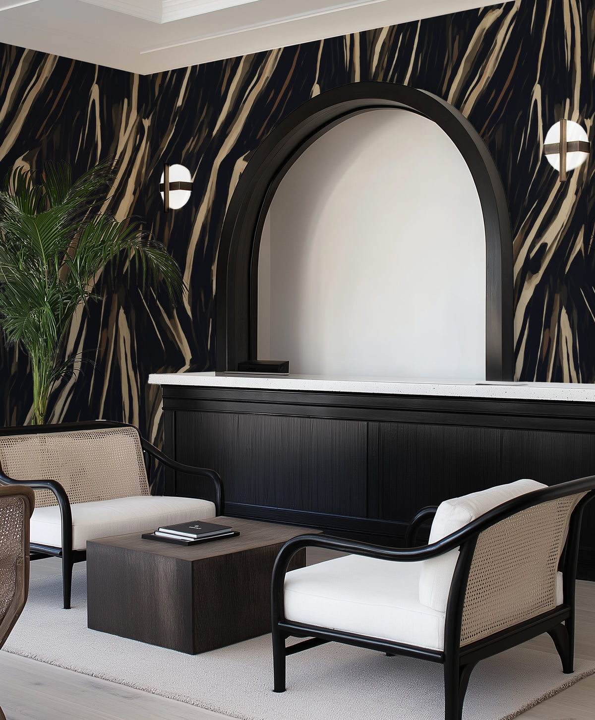 Pienza Abstract in Black & Beige Commercial Vinyl Wallpaper