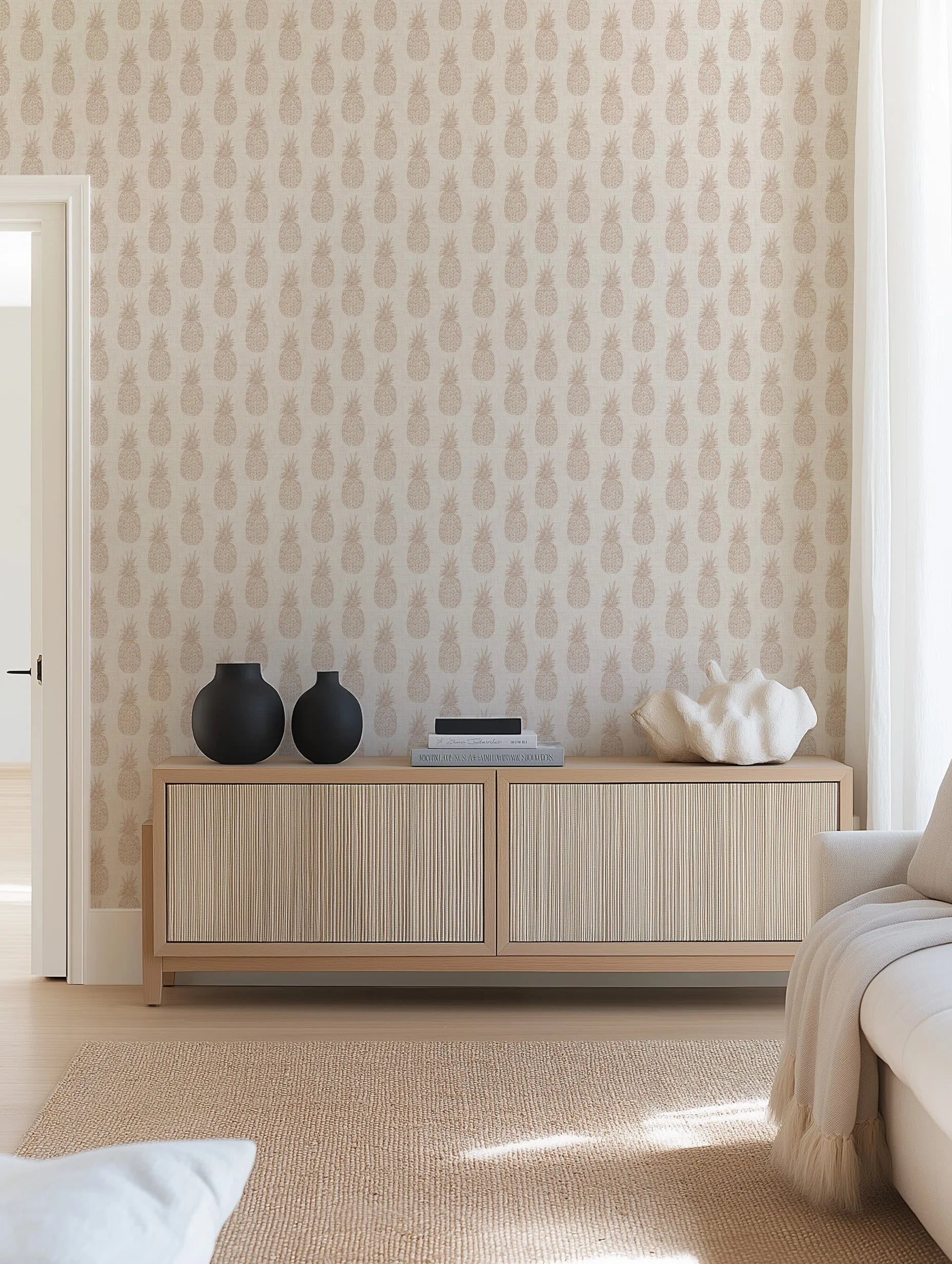 Pineapples on Linen Wallpaper from Olive et Oriel where you can shop wallpaper and artworks online