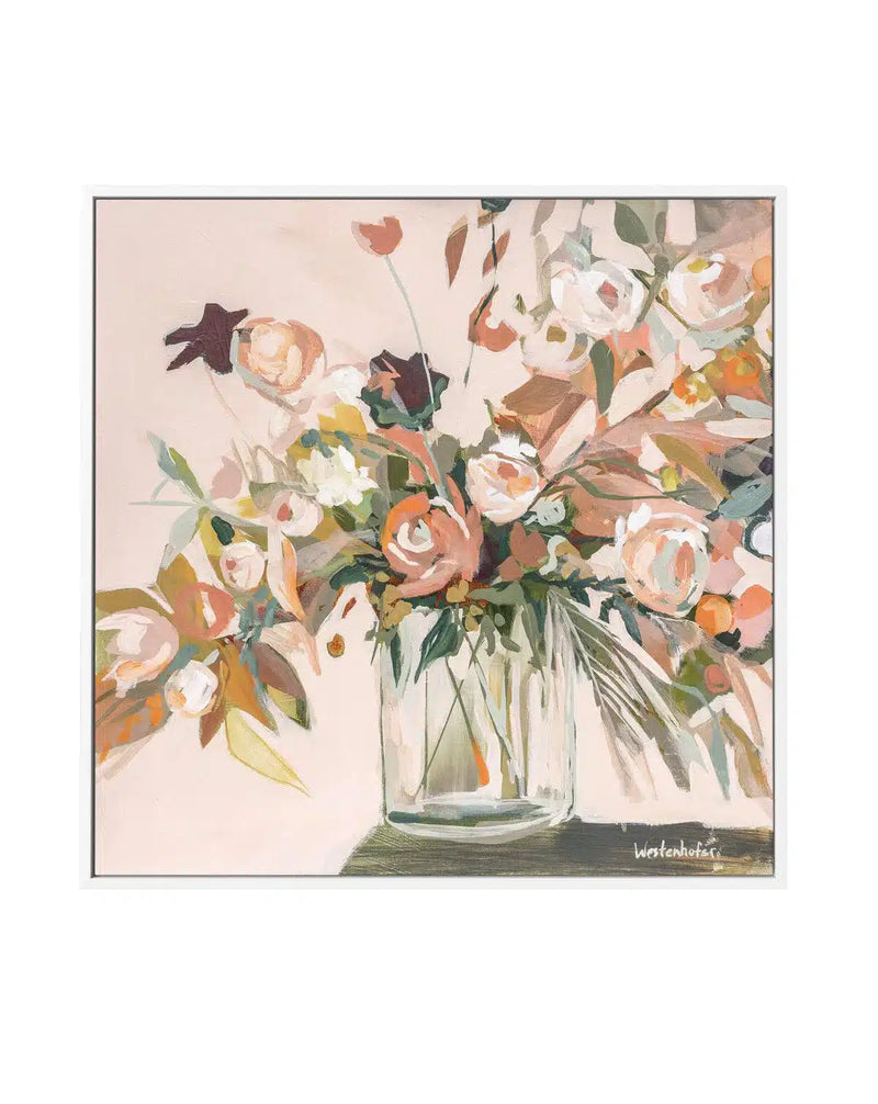 SALE 70x70 Pink Bouquet | White | Framed Canvas