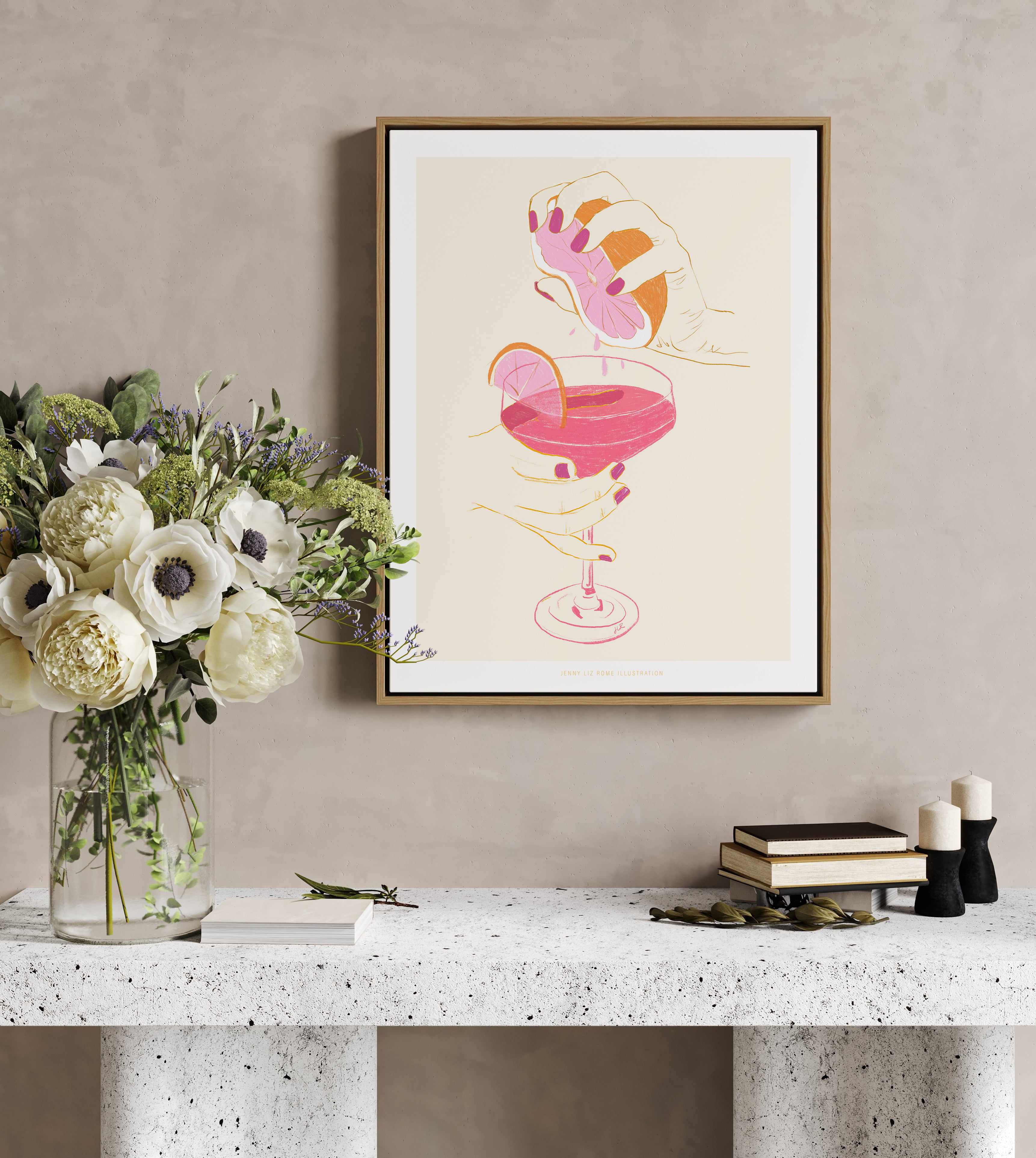 Pink Cocktail by Jenny Liz Rome | Framed Canvas Art Print