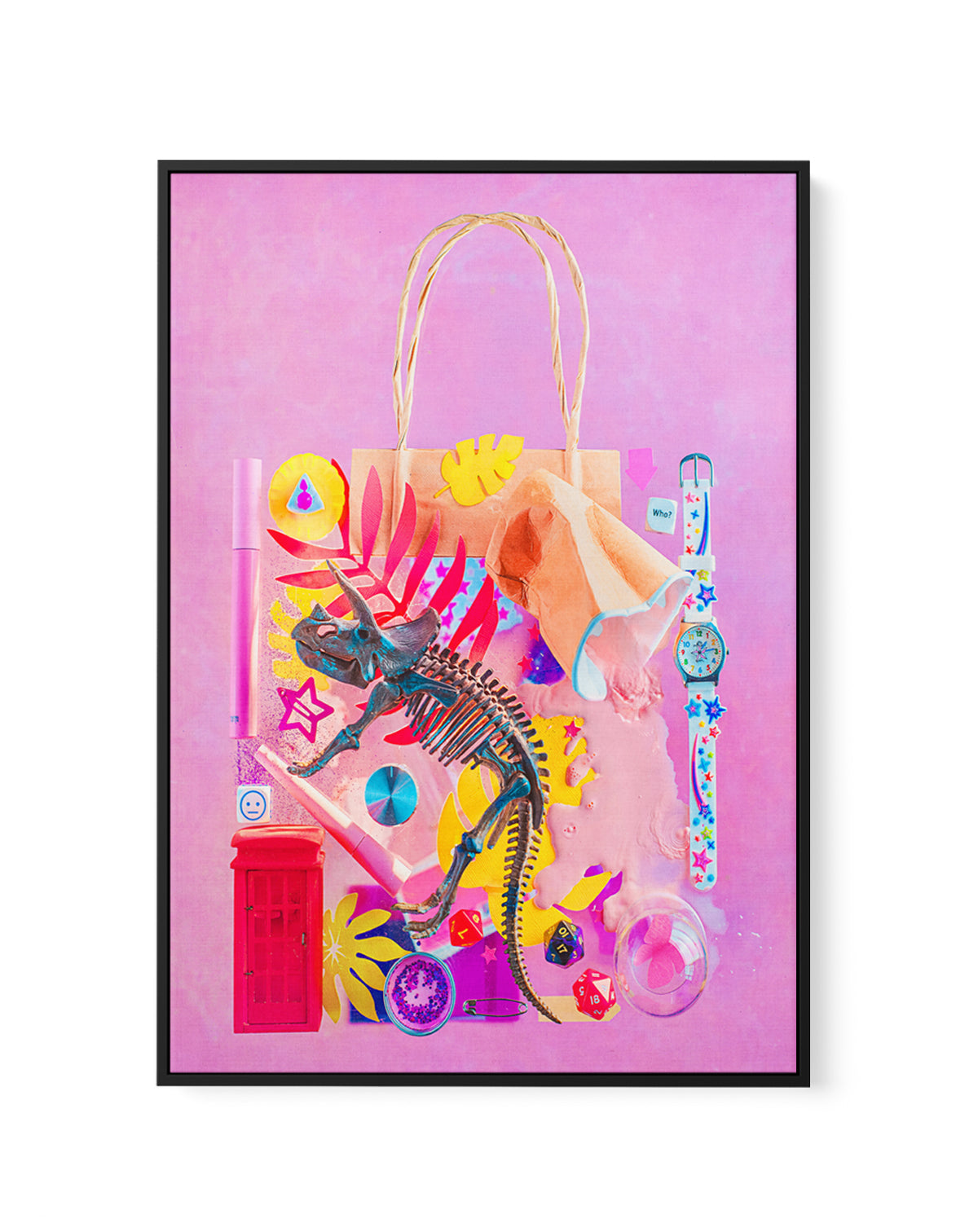 Pink Dino Playtime by Dina Belenko | Framed Canvas Art Print