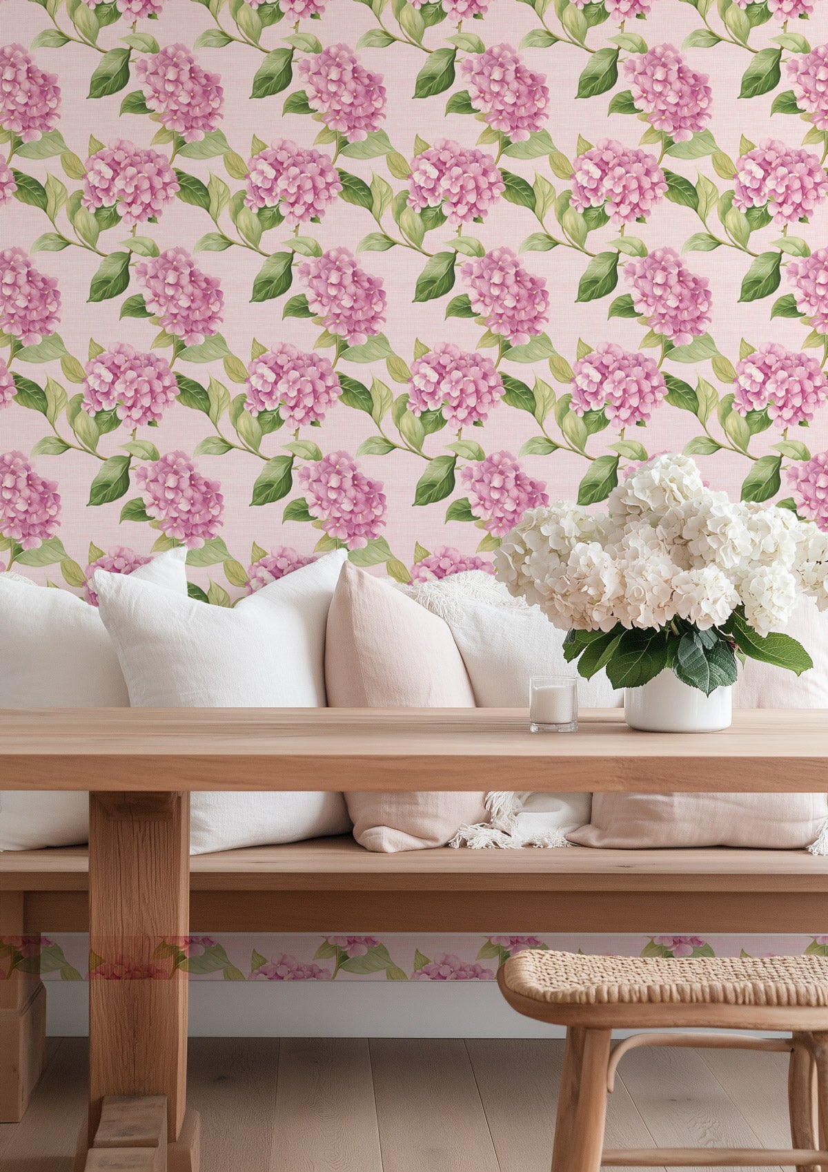 Pink Hydrangea Floral Wallpaper Premium Designer Wallpapers Olive pink-hydrangea-floral-wallpaper-premium-designer-wallpapers-olive