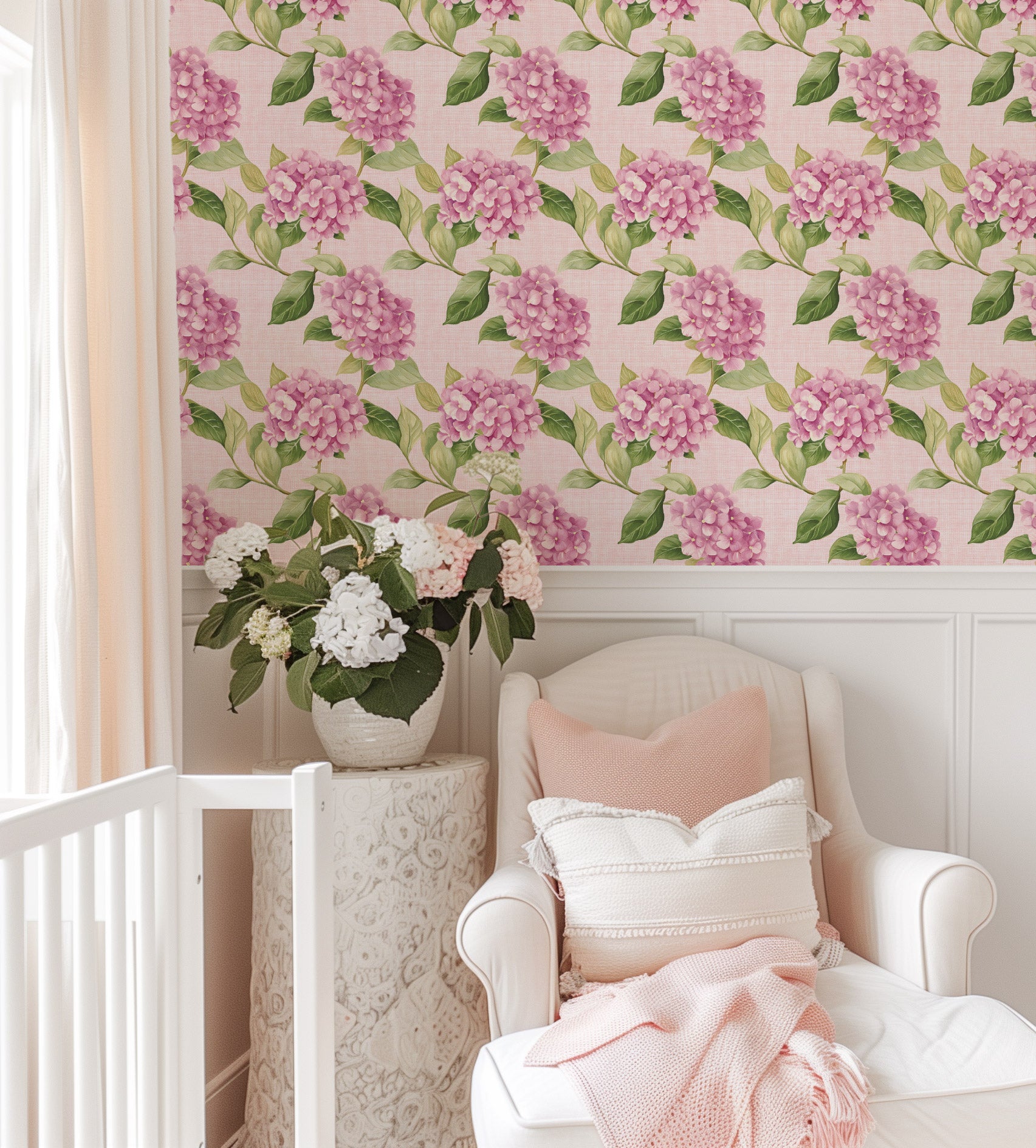 Pink Hydrangea Floral Wallpaper