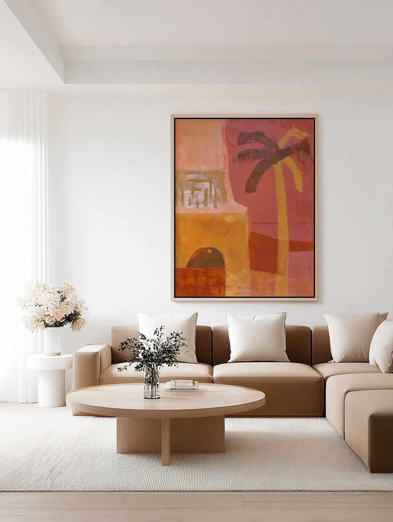 Pink Mesa Palms I | Framed Canvas Art Print from Olive et Oriel where you can shop wallpaper and artworks online