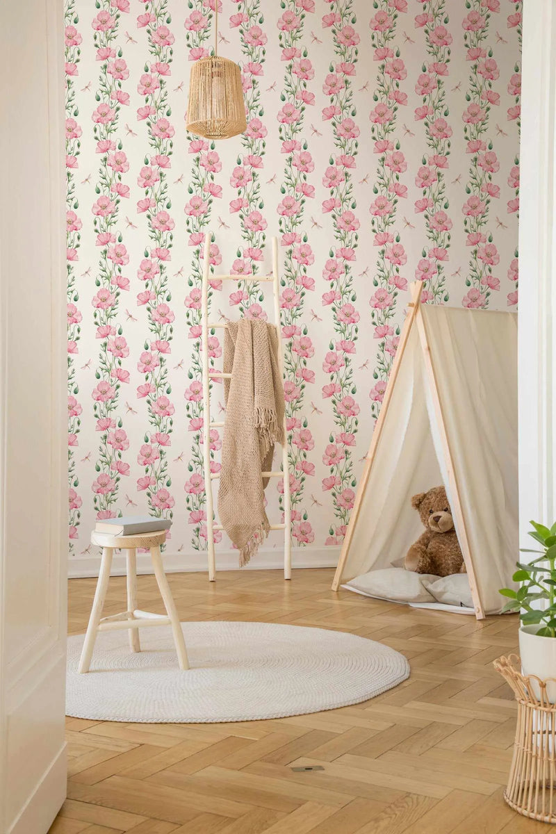 Pink Poppies Wallpaper-Wallpaper-Buy Kids Removable Wallpaper Online Our Custom Made Children√¢‚Ç¨‚Ñ¢s Wallpapers Are A Fun Way To Decorate And Enhance Boys Bedroom Decor And Girls Bedrooms They Are An Amazing Addition To Your Kids Bedroom Walls Our Collection of Kids Wallpaper Is Sure To Transform Your Kids Rooms Interior Style From Pink Wallpaper To Dinosaur Wallpaper Even Marble Wallpapers For Teen Boys Shop Peel And Stick Wallpaper Online Today With Olive et Oriel