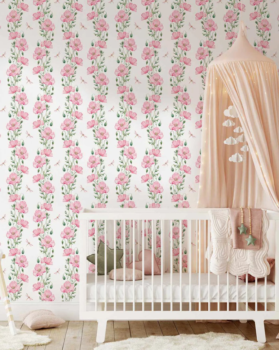 Pink Poppies Wallpaper-Wallpaper-Buy Kids Removable Wallpaper Online Our Custom Made Children√¢‚Ç¨‚Ñ¢s Wallpapers Are A Fun Way To Decorate And Enhance Boys Bedroom Decor And Girls Bedrooms They Are An Amazing Addition To Your Kids Bedroom Walls Our Collection of Kids Wallpaper Is Sure To Transform Your Kids Rooms Interior Style From Pink Wallpaper To Dinosaur Wallpaper Even Marble Wallpapers For Teen Boys Shop Peel And Stick Wallpaper Online Today With Olive et Oriel
