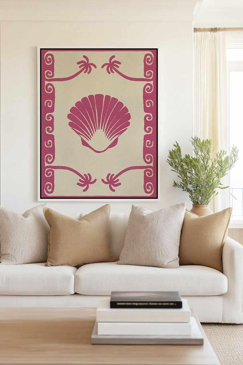Pink Seashell Stories by Shatha Al Dafai | Framed Canvas Art Print from Olive et Oriel where you can shop wallpaper and artworks online