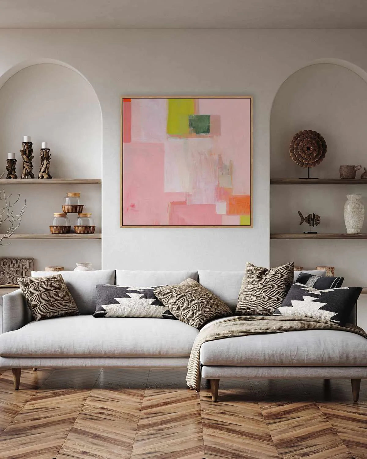 Pink Squares by Melissa Donoho | Framed Canvas Art Print from Olive et Oriel where you can shop wallpaper and artworks online