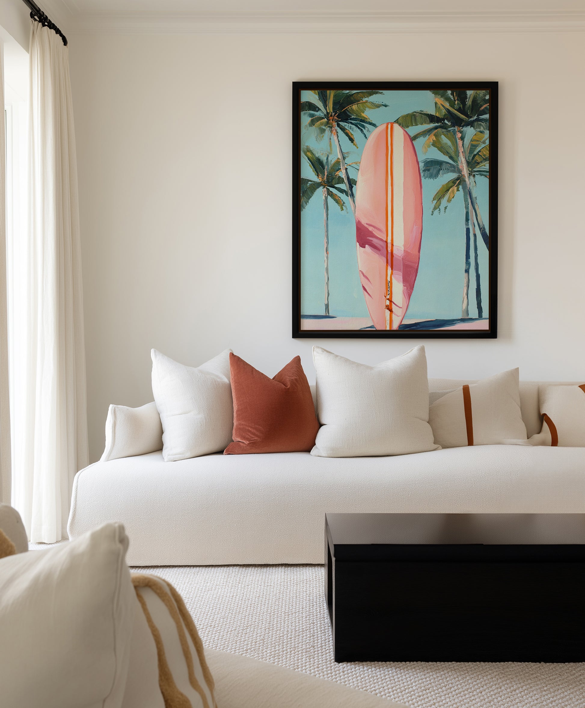 Pink Surfboard | Framed Canvas Art Print from Olive et Oriel where you can shop wallpaper and artworks online