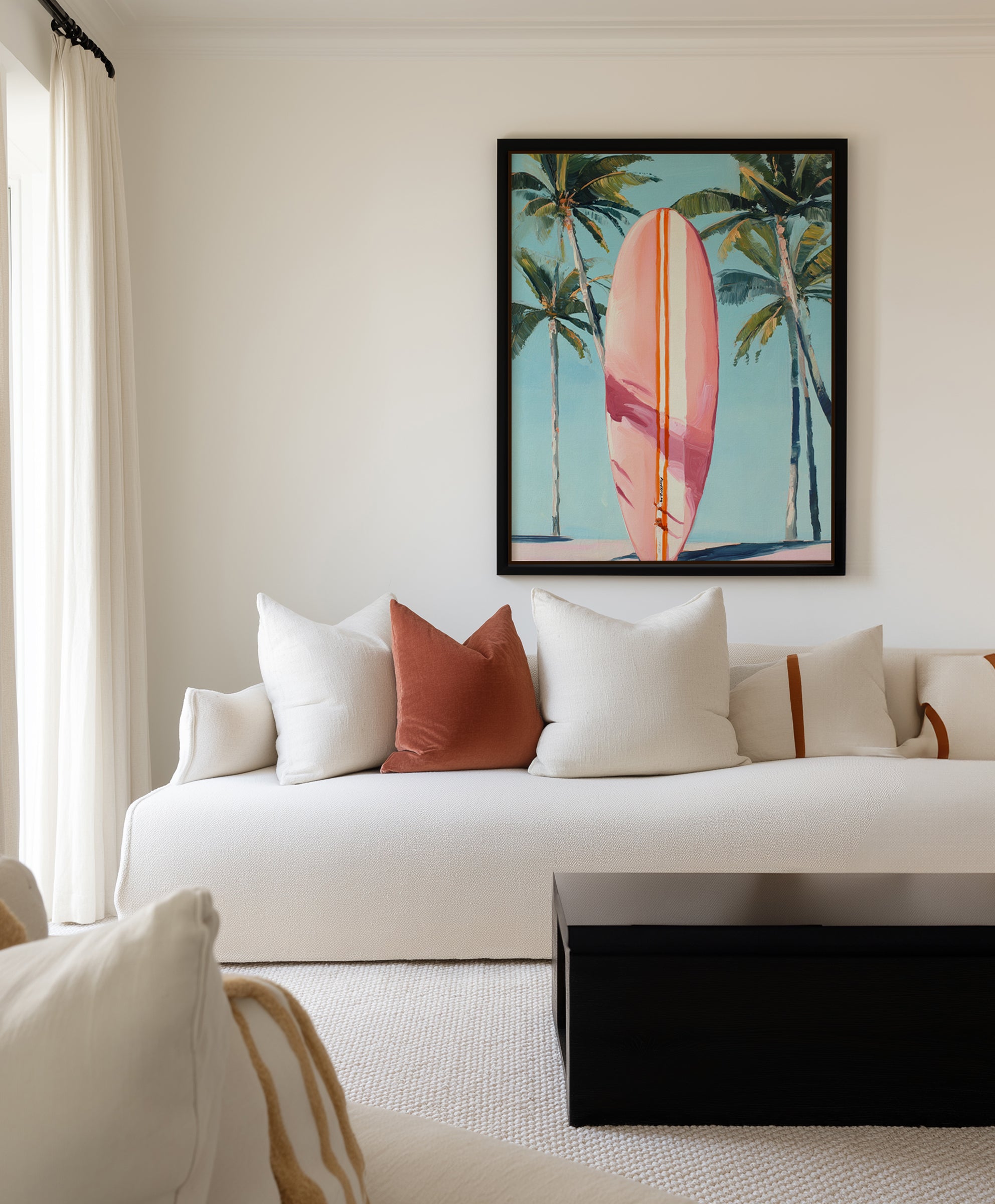 Pink Surfboard | Framed Canvas Art Print from Olive et Oriel where you can shop wallpaper and artworks online