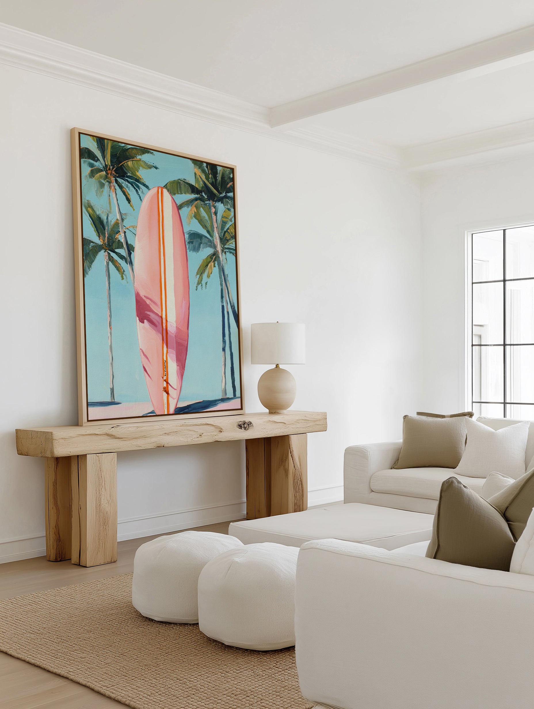 Pink Surfboard | Framed Canvas Art Print from Olive et Oriel where you can shop wallpaper and artworks online