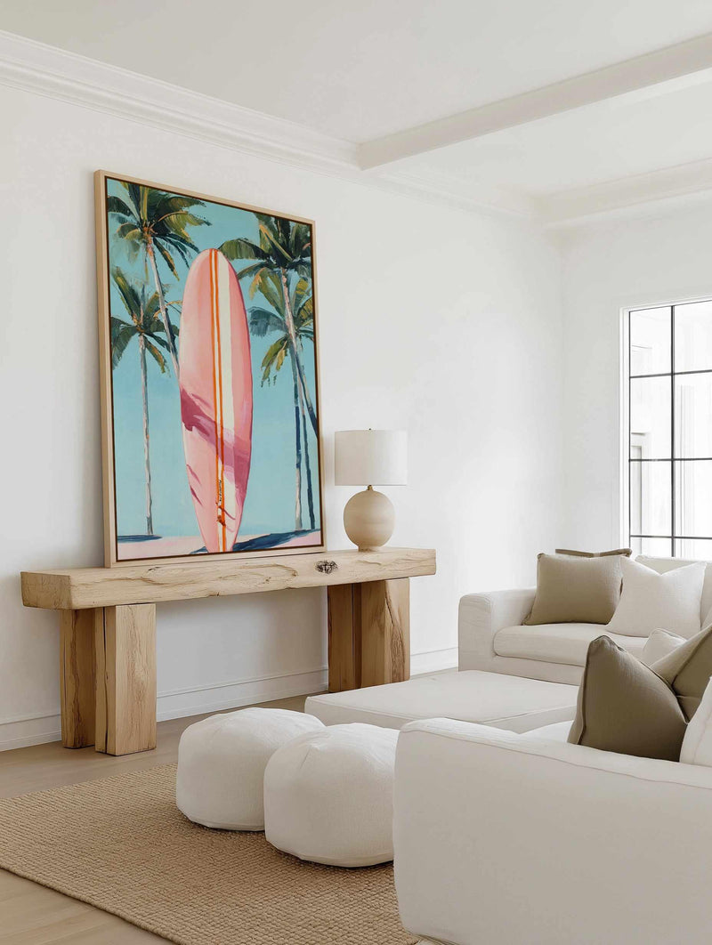 Pink Surfboard | Framed Canvas Art Print from Olive et Oriel where you can shop wallpaper and artworks online