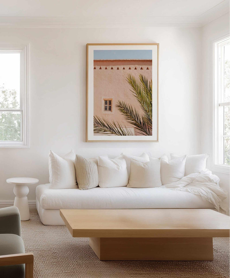 Pink Wall Palm Shadow by Photolovers | Art Print