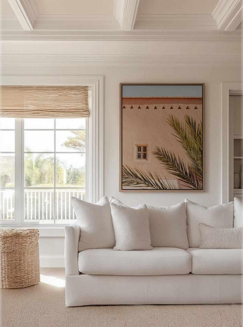 Pink Wall Palm Shadow by Photolovers | Framed Canvas Art Print