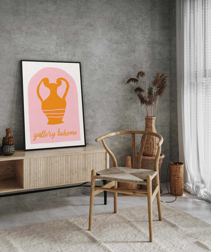 Pink and Orange Vase By Grace Digital Art | Framed Canvas Art Print
