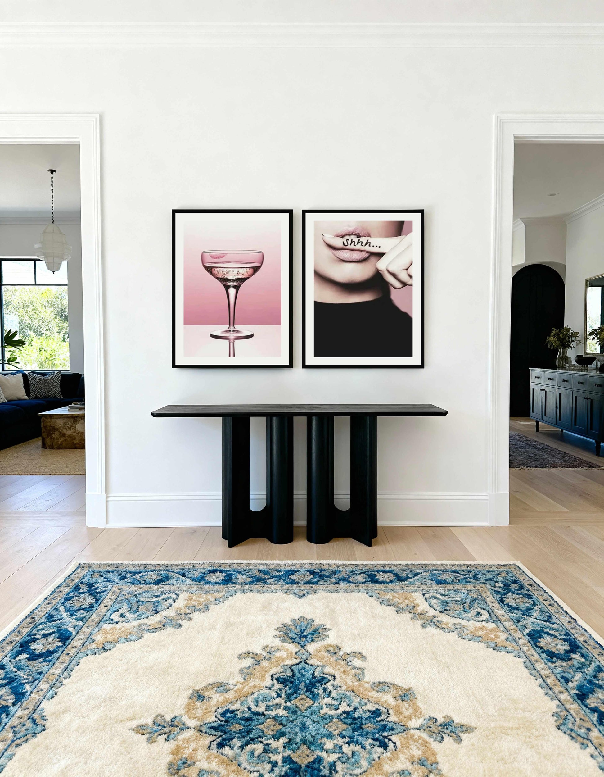 Pink Champagne & Shh SIlence Art Print Set of 2 | Matching Wall Art from Olive et Oriel where you can shop wallpaper and artworks online