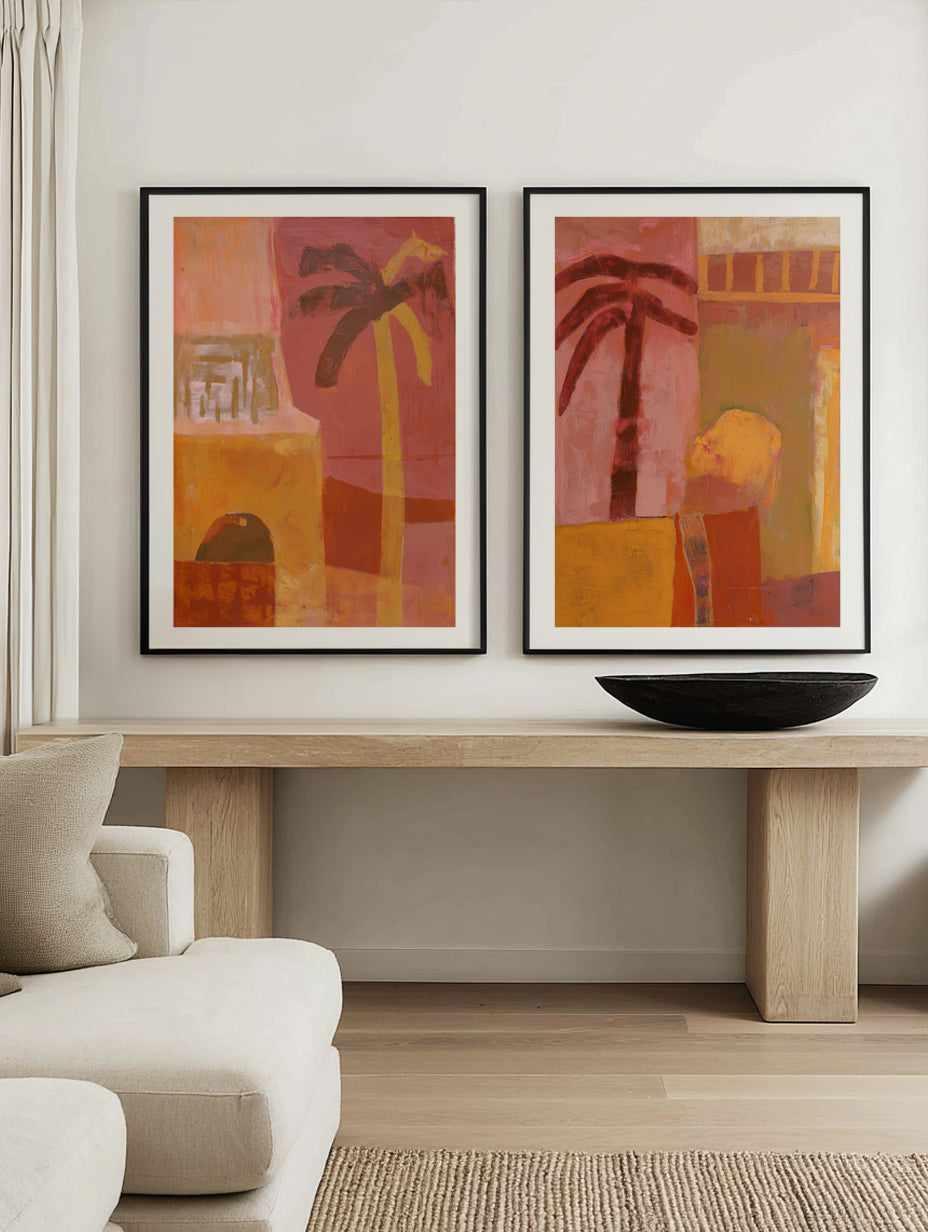 Pink Mesa Palms I & II Art Print Set of 2 | Matching Wall Art from Olive et Oriel where you can shop wallpaper and artworks online