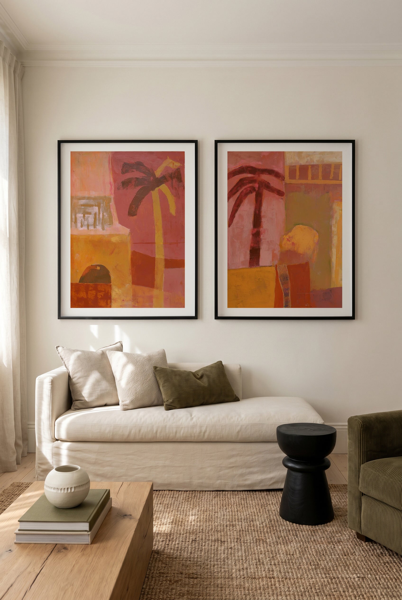 Pink Mesa Palms I & II Art Print Set of 2 | Matching Wall Art