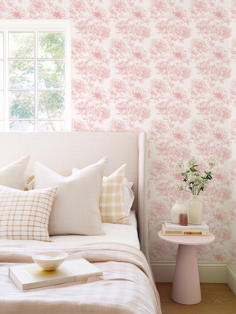 Pink Rosewater Sketch Wallpaper from Olive et Oriel where you can shop wallpaper and artworks online