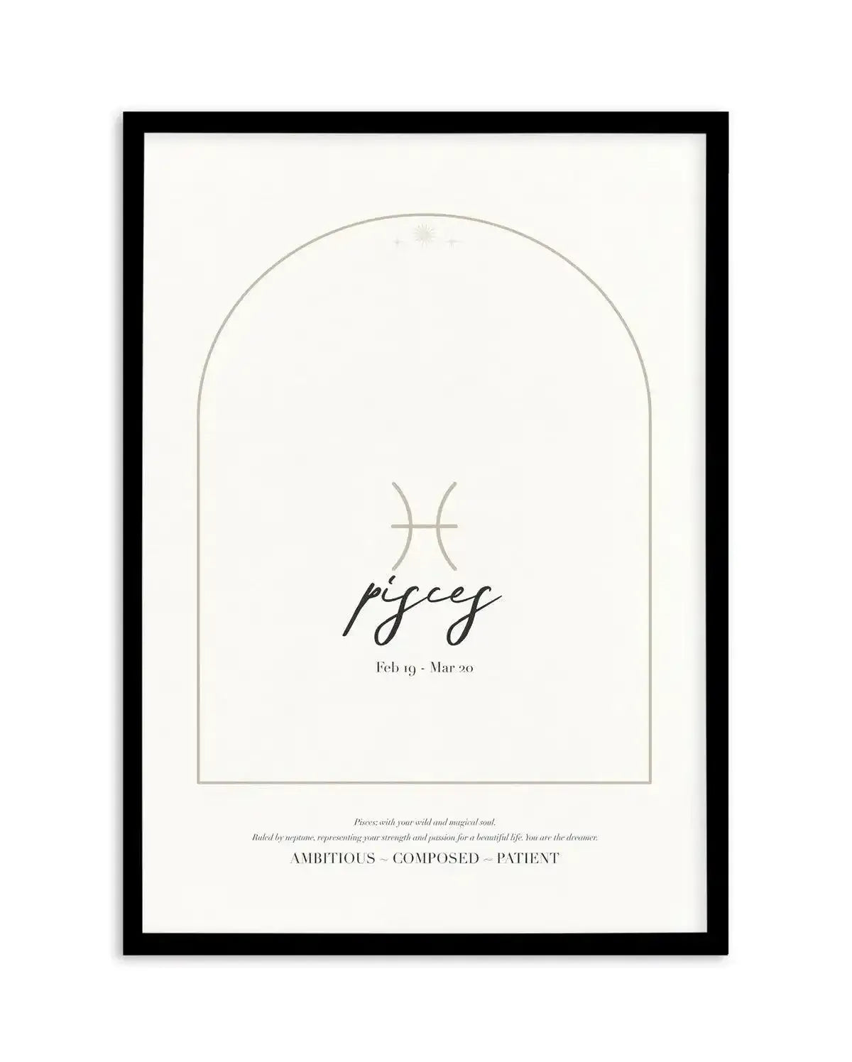 Pisces Star Sign Art Print-PRINT-Olive et Oriel-Olive et Oriel-A4 | 8.3" x 11.7" | 21 x 29.7cm-Black-With White Border-Buy-Australian-Art-Prints-Online-with-Olive-et-Oriel-Your-Artwork-Specialists-Austrailia-Decorate-With-Coastal-Photo-Wall-Art-Prints-From-Our-Beach-House-Artwork-Collection-Fine-Poster-and-Framed-Artwork