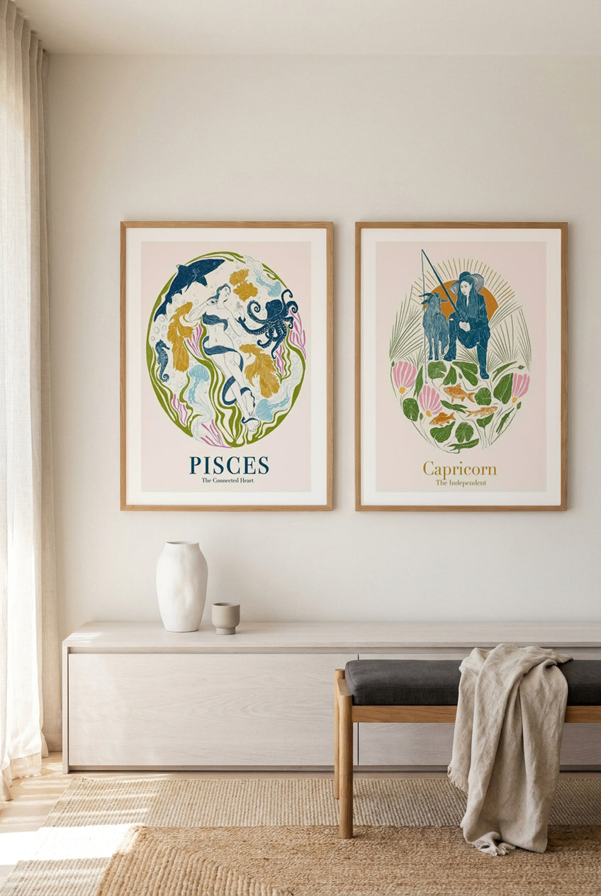 Pisces & Capricorn by Jenny Liz Rome Art Print Set of 2 | Matching Wall Art