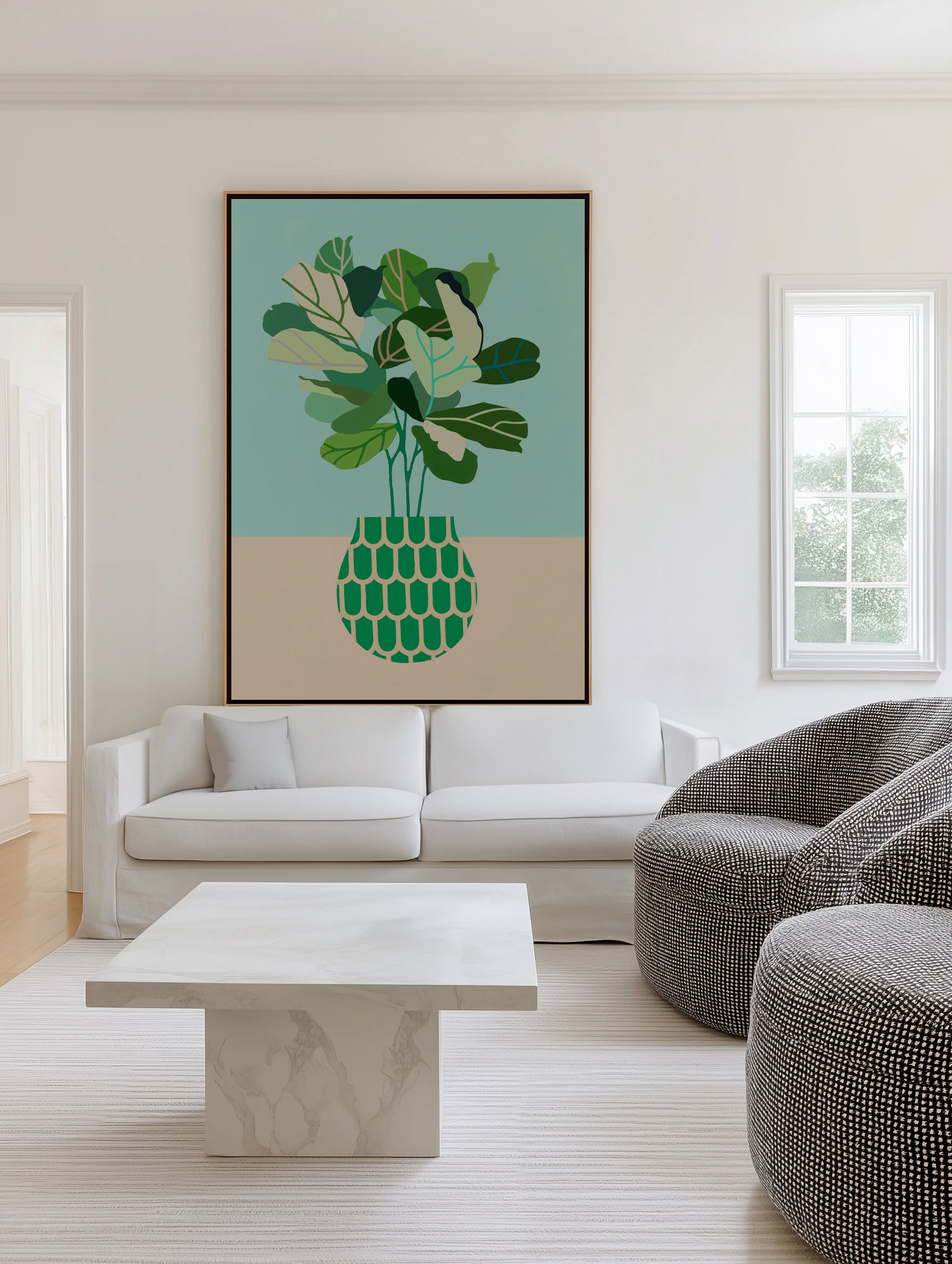 Plant With Green Vase by Naomi Taitz Duffy | Framed Canvas Art Print