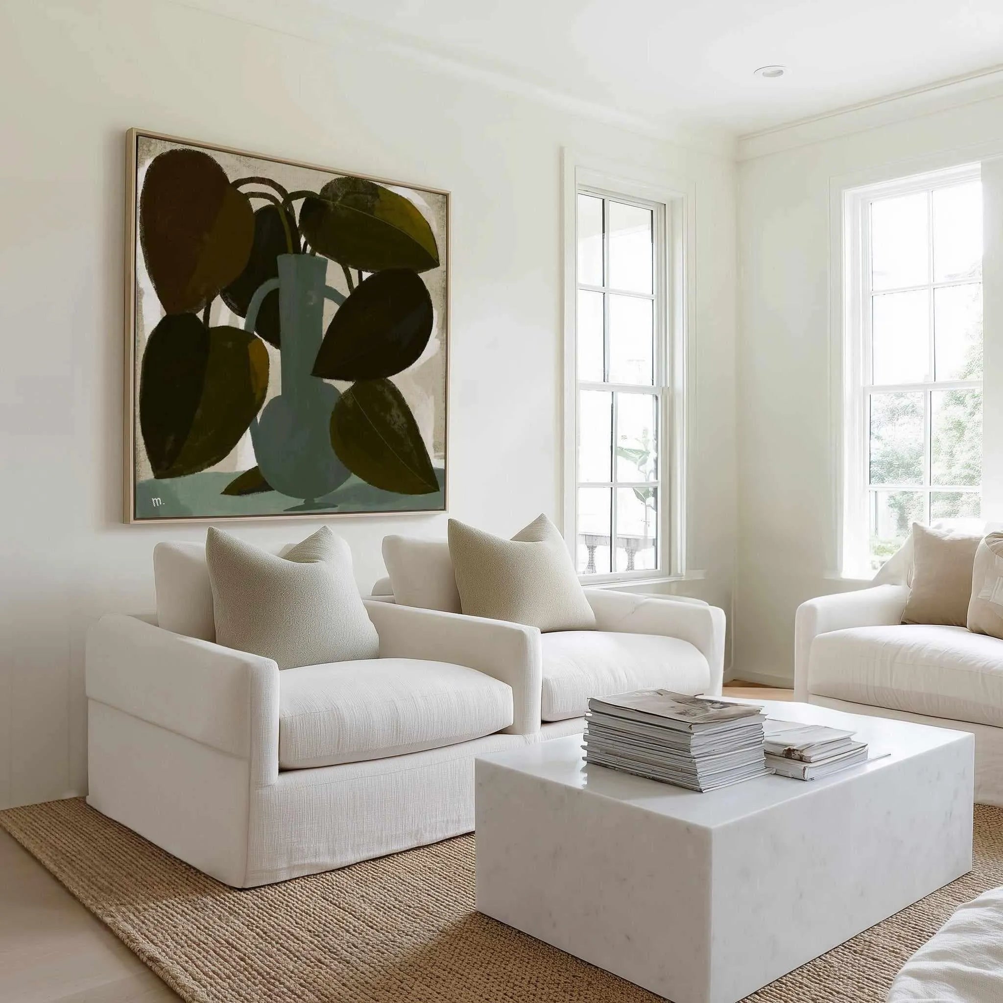 Plant With Green Vase by Marco Marella | Framed Canvas Art Print from Olive et Oriel where you can shop wallpaper and artworks online