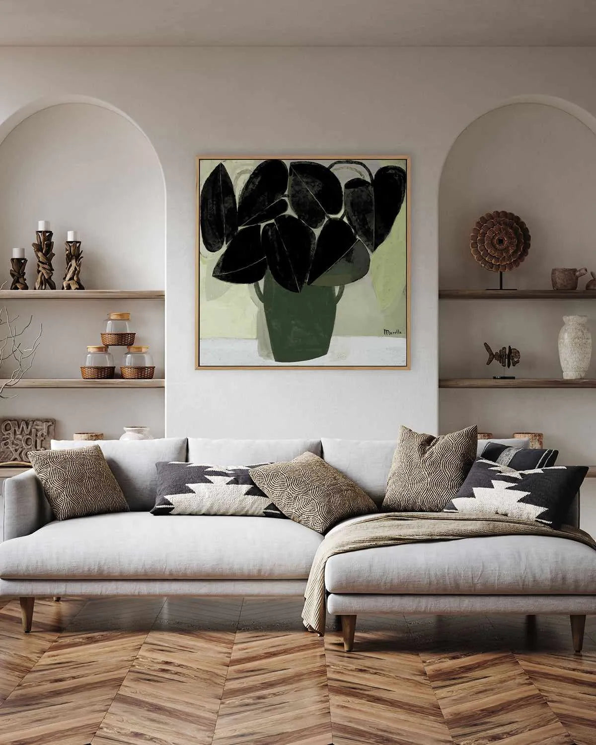 Plant in Green Vase by Marco Marella | Framed Canvas Art Print from Olive et Oriel where you can shop wallpaper and artworks online