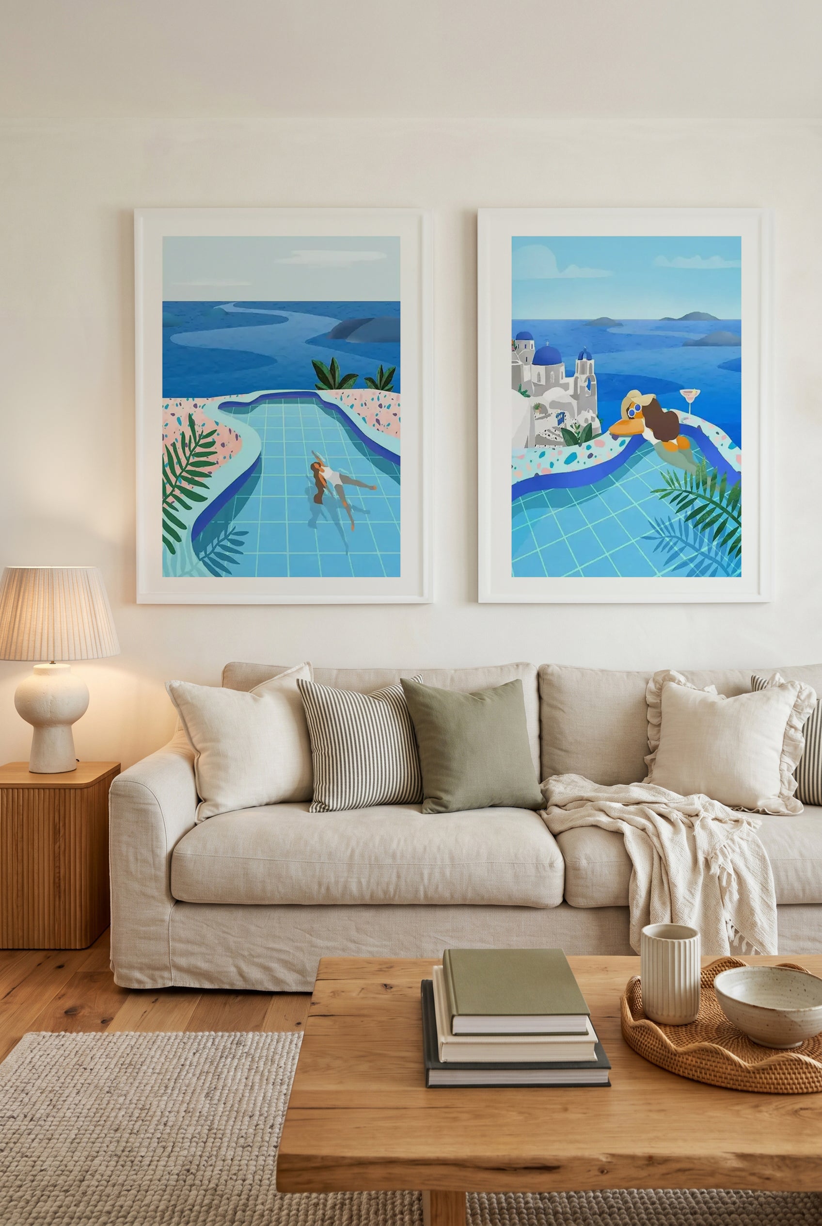 Pool Days & Pool Girl by Petra Lizde Art Print Set of 2 | Matching Wall Art