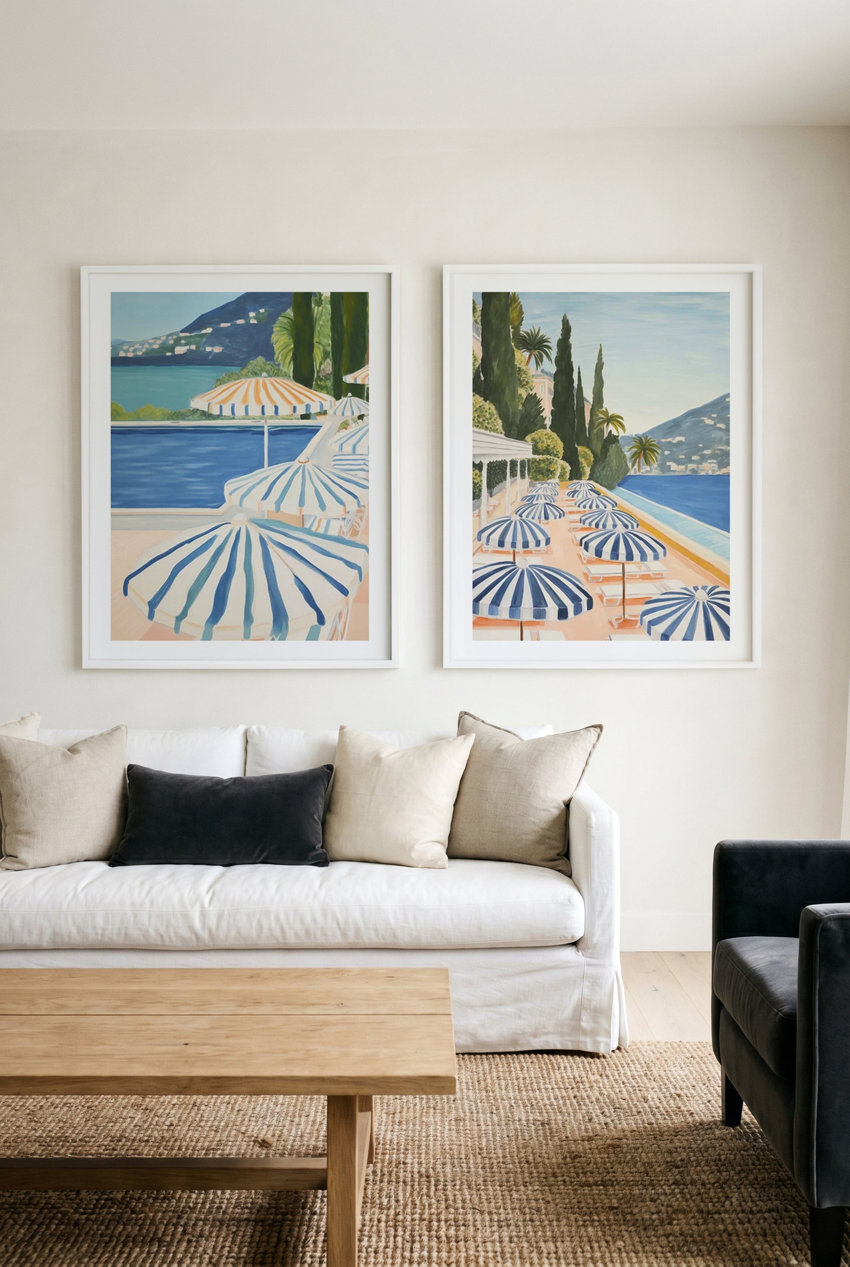Pool Side Lake Como I & II Art Print Set of 2 | Matching Wall Art