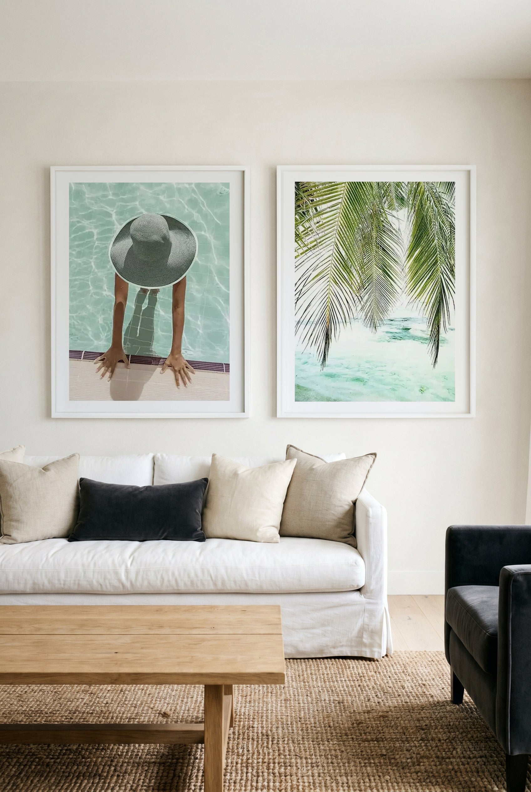 Pool Time & Seaside Palm Art Print Set of 2 | Matching Wall Art