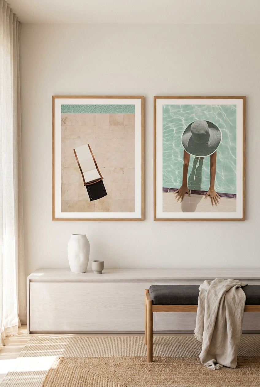 Poolside Sunbed & Pool Time Art Print Set of 2 | Matching Wall Art