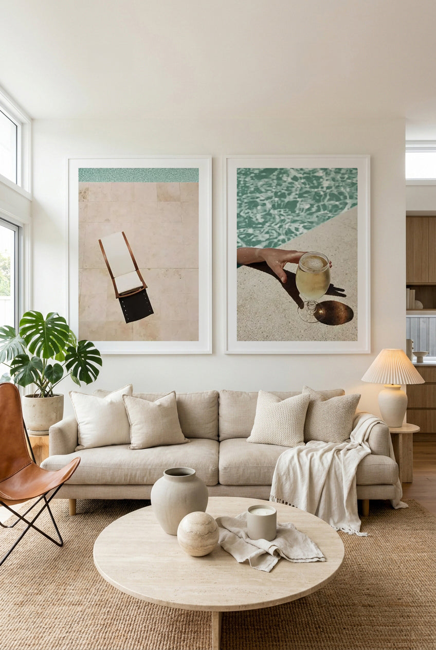 Poolside Sunbed & Summer Sessions Art Print Set of 2 | Matching Wall Art