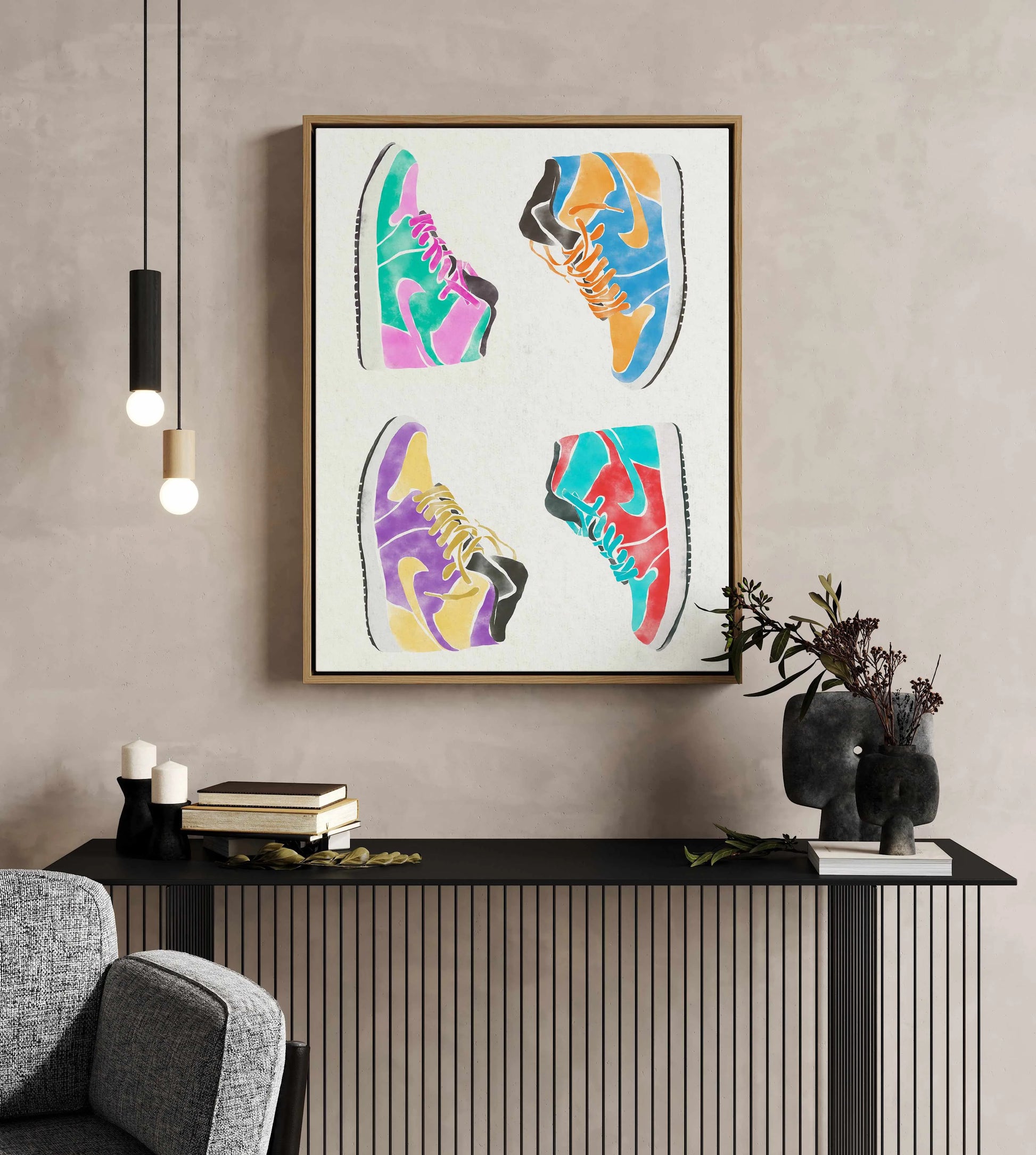 Pop Art Shoes | Framed Canvas Art Print from Olive et Oriel where you can shop wallpaper and artworks online