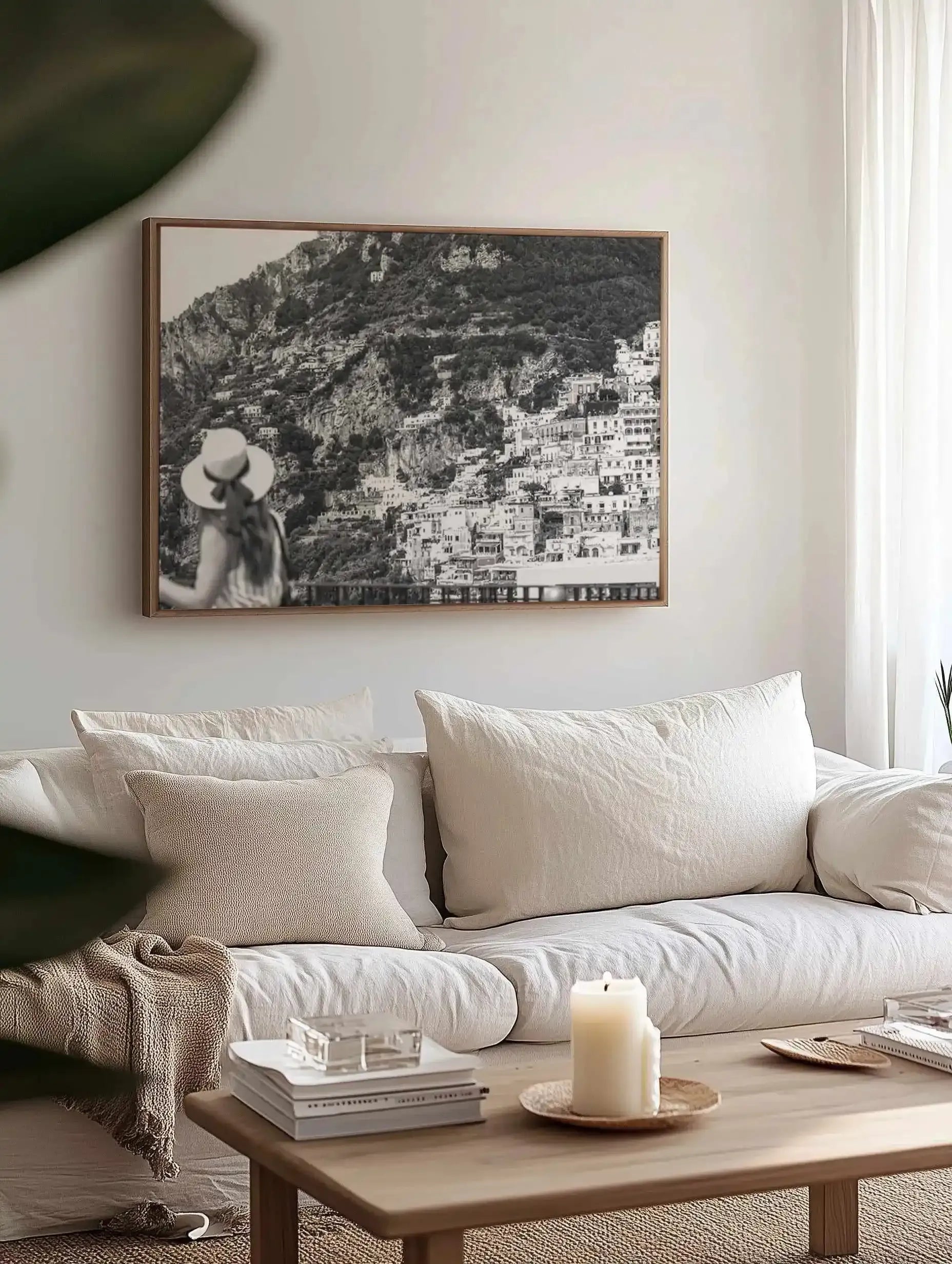 Positano Views B&W | Framed Canvas Art Print from Olive et Oriel where you can shop wallpaper and artworks online
