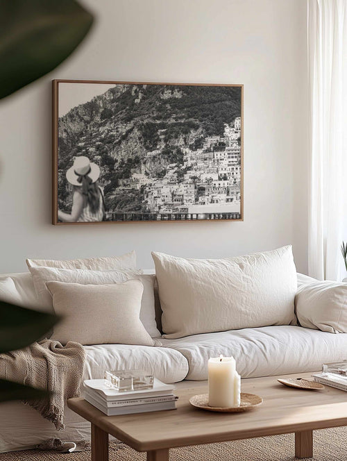 Positano Views B&W | Framed Canvas Art Print