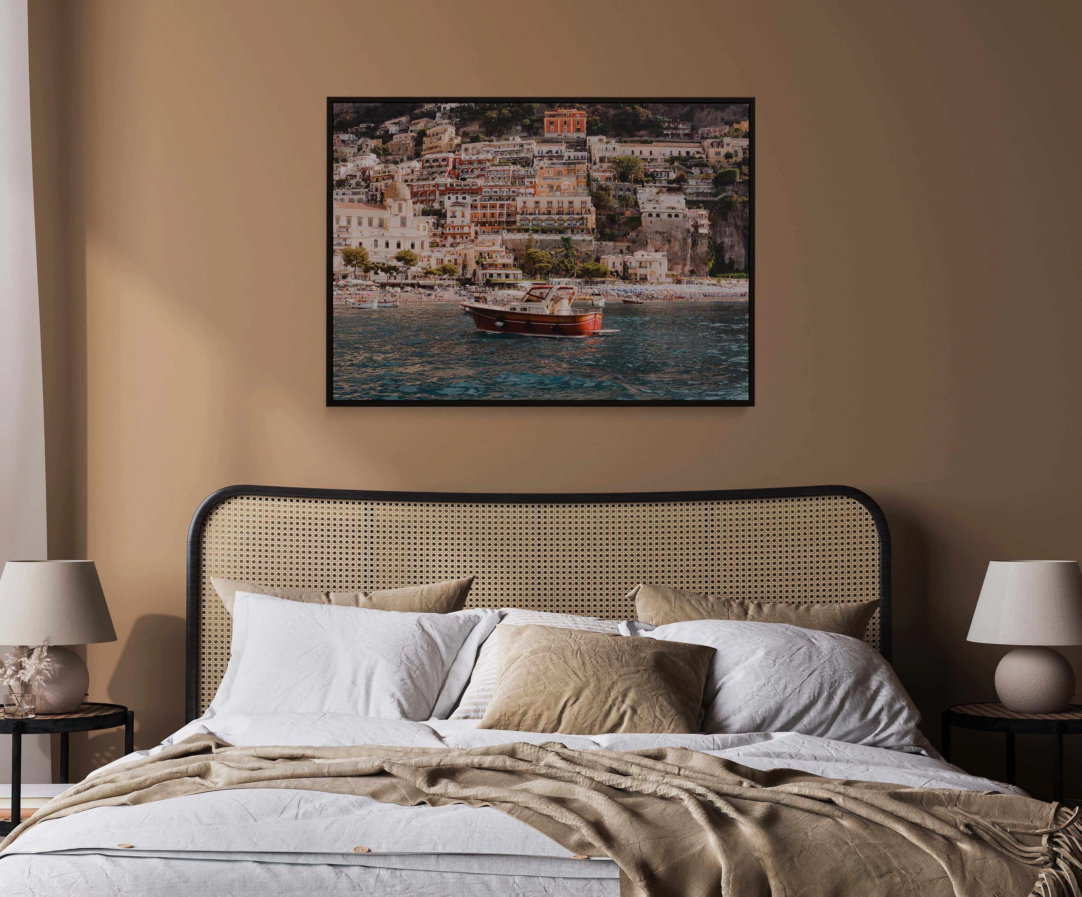 Positano Boat LS by Louise Krause | Framed Canvas Art Print from Olive et Oriel where you can shop wallpaper and artworks online