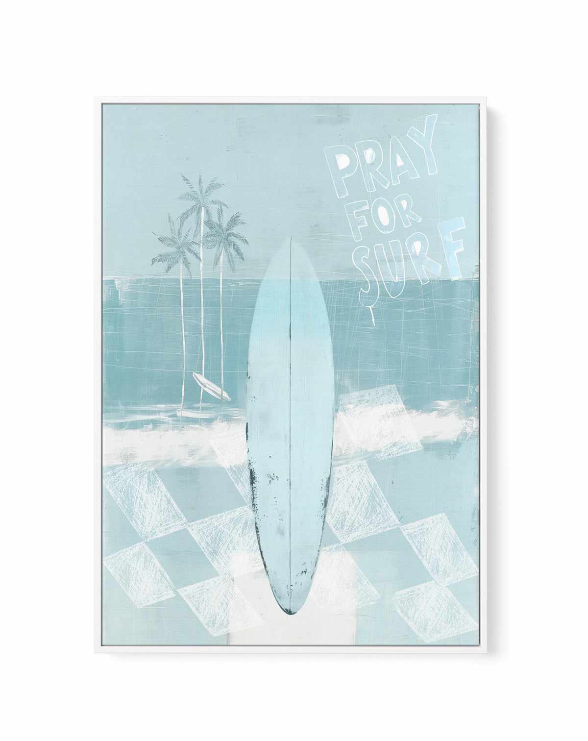 Pray for Surf in Seafoam Blue | Framed Canvas Art Print