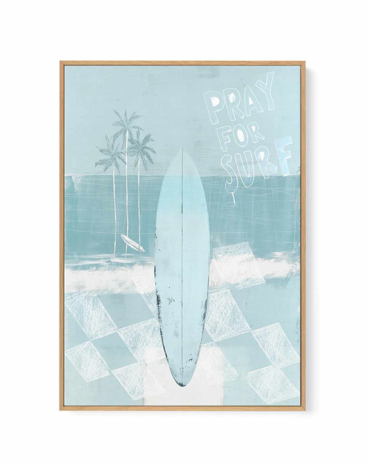 Pray for Surf in Seafoam Blue | Framed Canvas Art Print